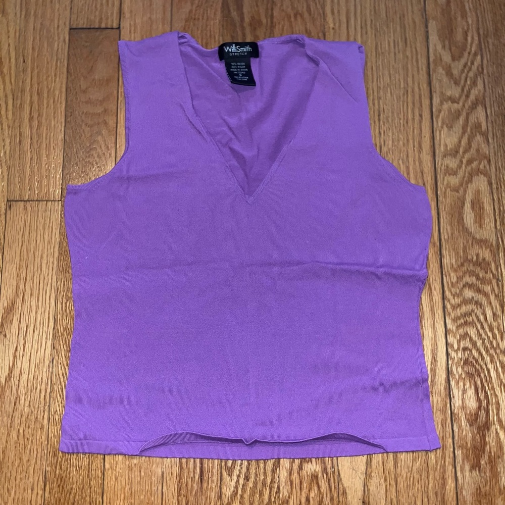 Willi Smith Stretch Purple V-Neck Tank Top Small
